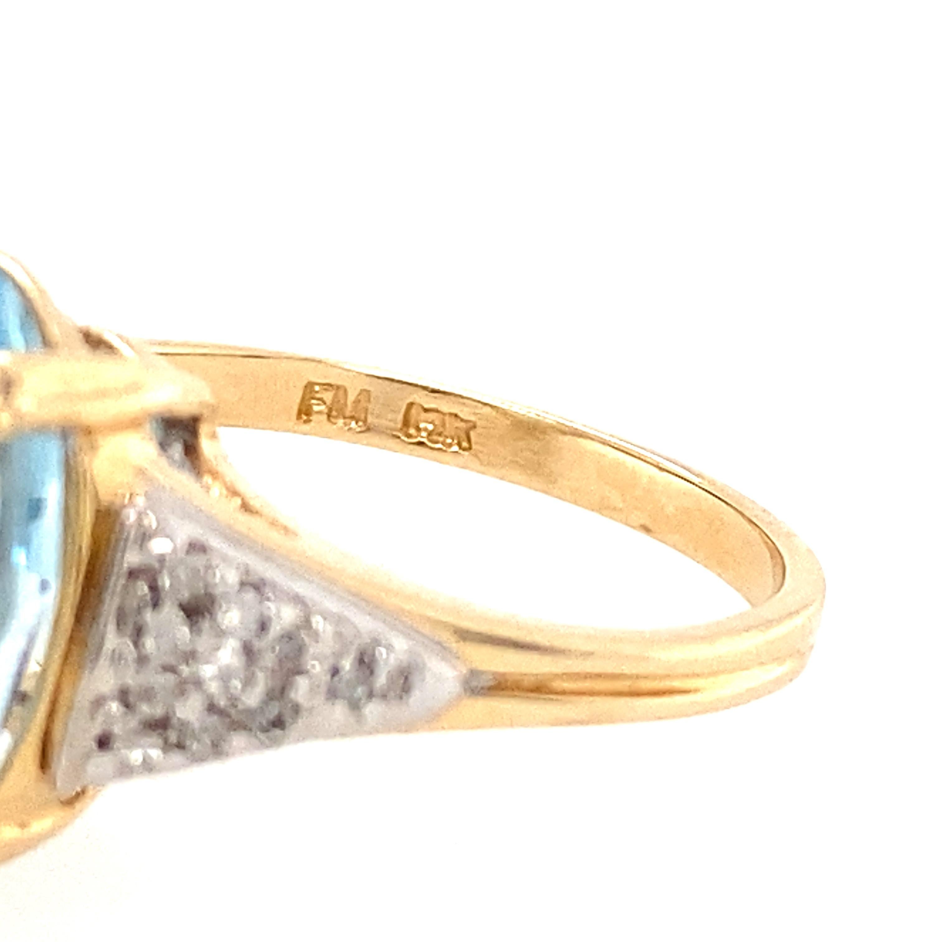 14K Yellow Gold Oval Blue Topaz and Diamond Ring For Sale 2