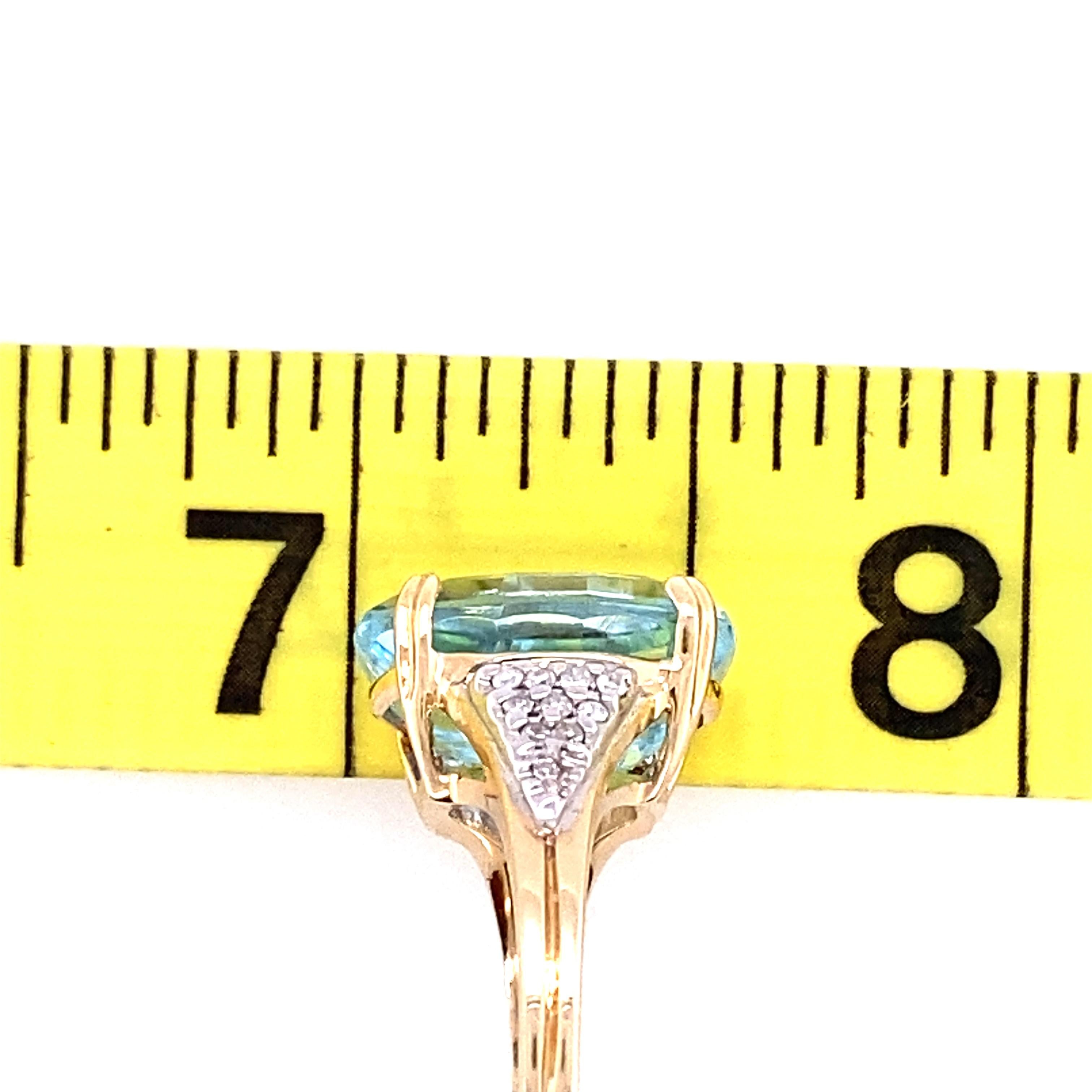 14K Yellow Gold Oval Blue Topaz and Diamond Ring For Sale 3