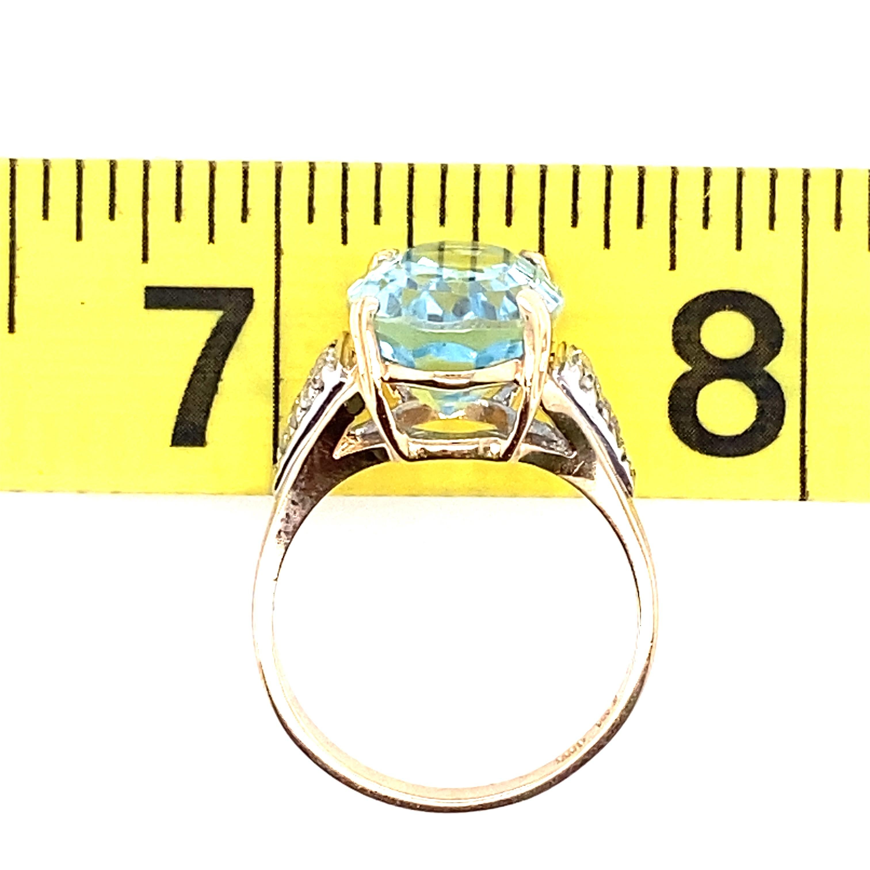 14K Yellow Gold Oval Blue Topaz and Diamond Ring For Sale 4