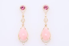 14K Yellow Gold Oval-Cab Pink Opal Earrings