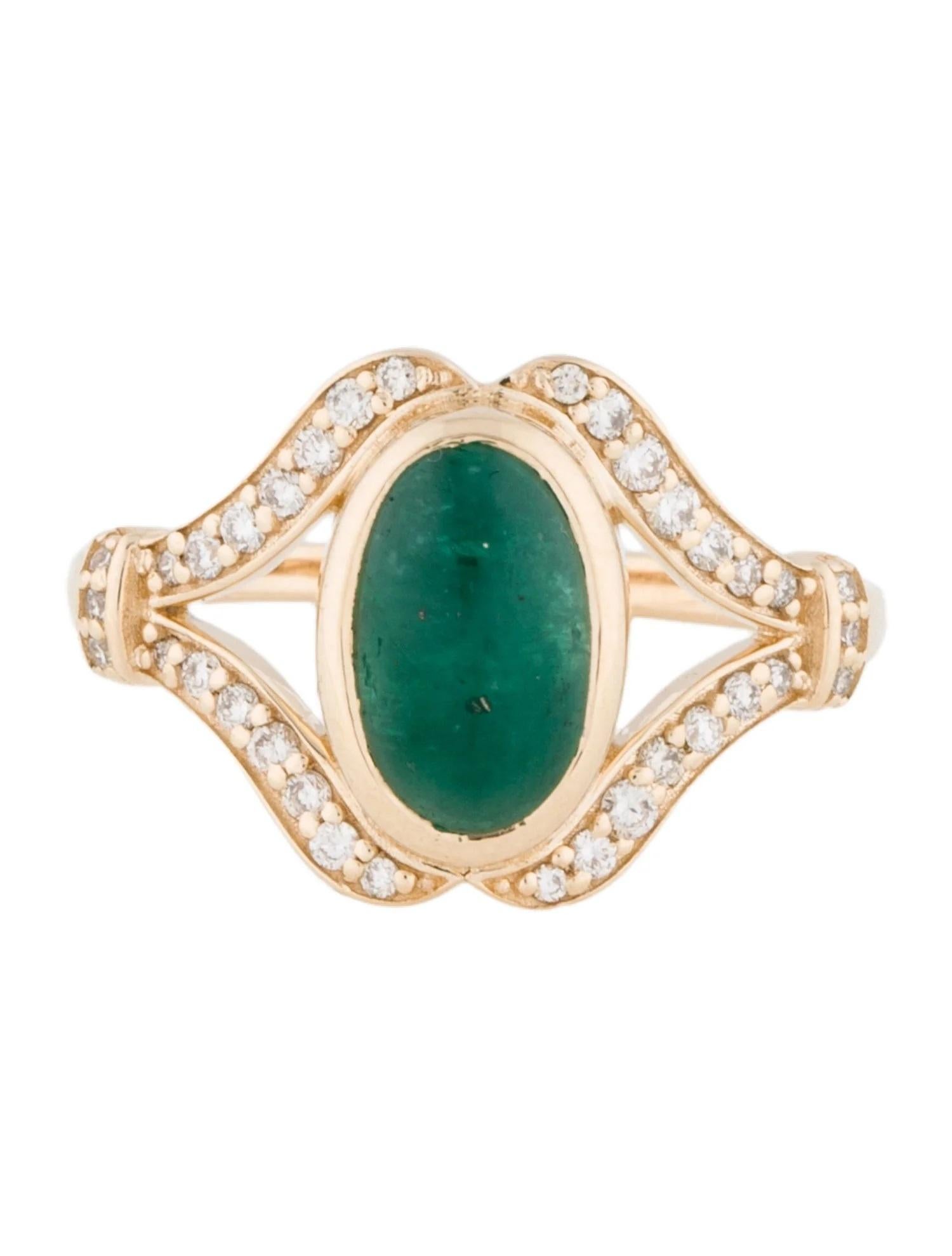 Artiste Bague cocktail en or jaune 14 carats avec cabochon ovale, émeraude 1,96 carat et diamants, taille 7 en vente