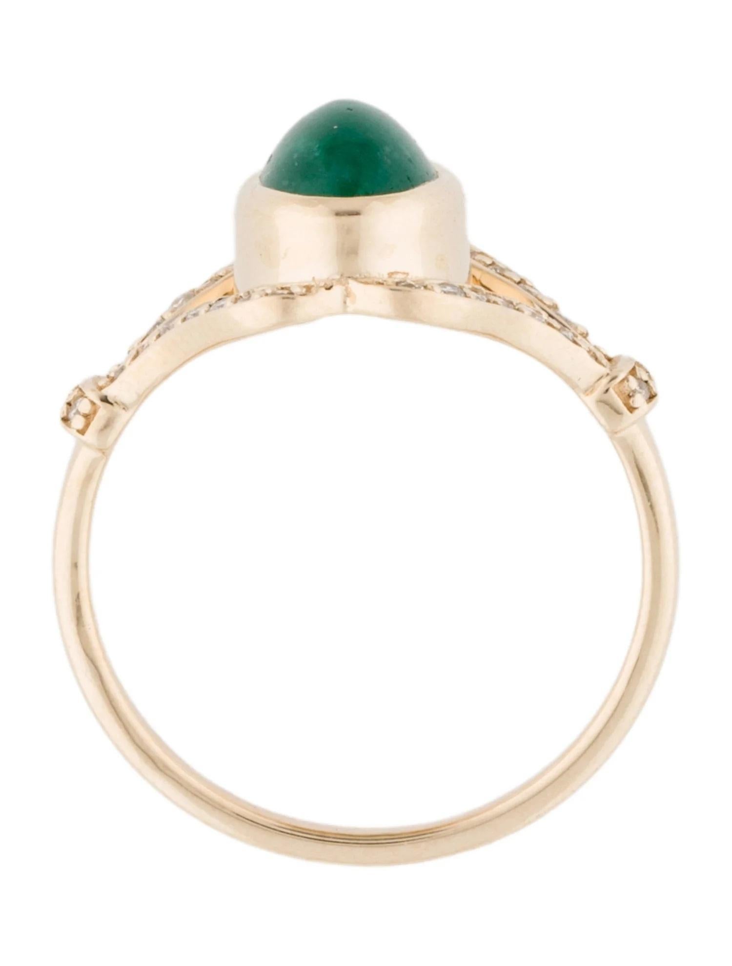 Bague cocktail en or jaune 14 carats avec cabochon ovale, émeraude 1,96 carat et diamants, taille 7 Neuf - En vente à Holtsville, NY