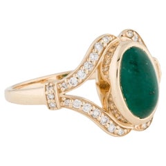 14K Yellow Gold Oval Cabochon 1.96ct Emerald & Diamond Cocktail Ring, Size 7
