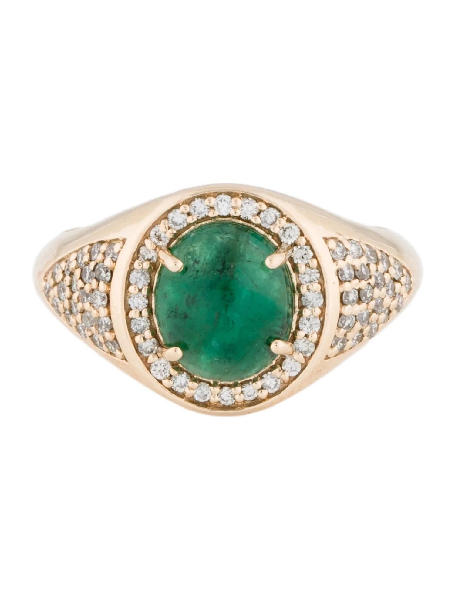 Artist 14K Yellow Gold Oval Cabochon 2.20ct Emerald & Diamond Cocktail Ring, Size 7 For Sale