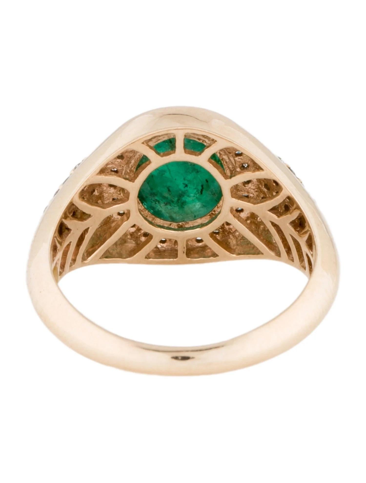 Emerald Cut 14K Yellow Gold Oval Cabochon 2.20ct Emerald & Diamond Cocktail Ring, Size 7 For Sale