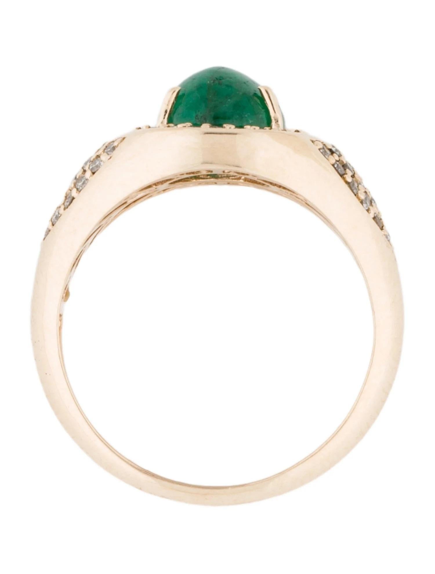14K Yellow Gold Oval Cabochon 2.20ct Emerald & Diamond Cocktail Ring, Size 7 In New Condition For Sale In Holtsville, NY