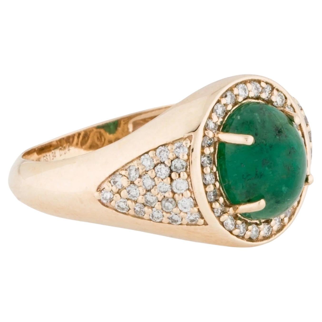 Bague cocktail en or jaune 14 carats avec cabochon ovale, émeraude 2,20 carats et diamants, taille 7