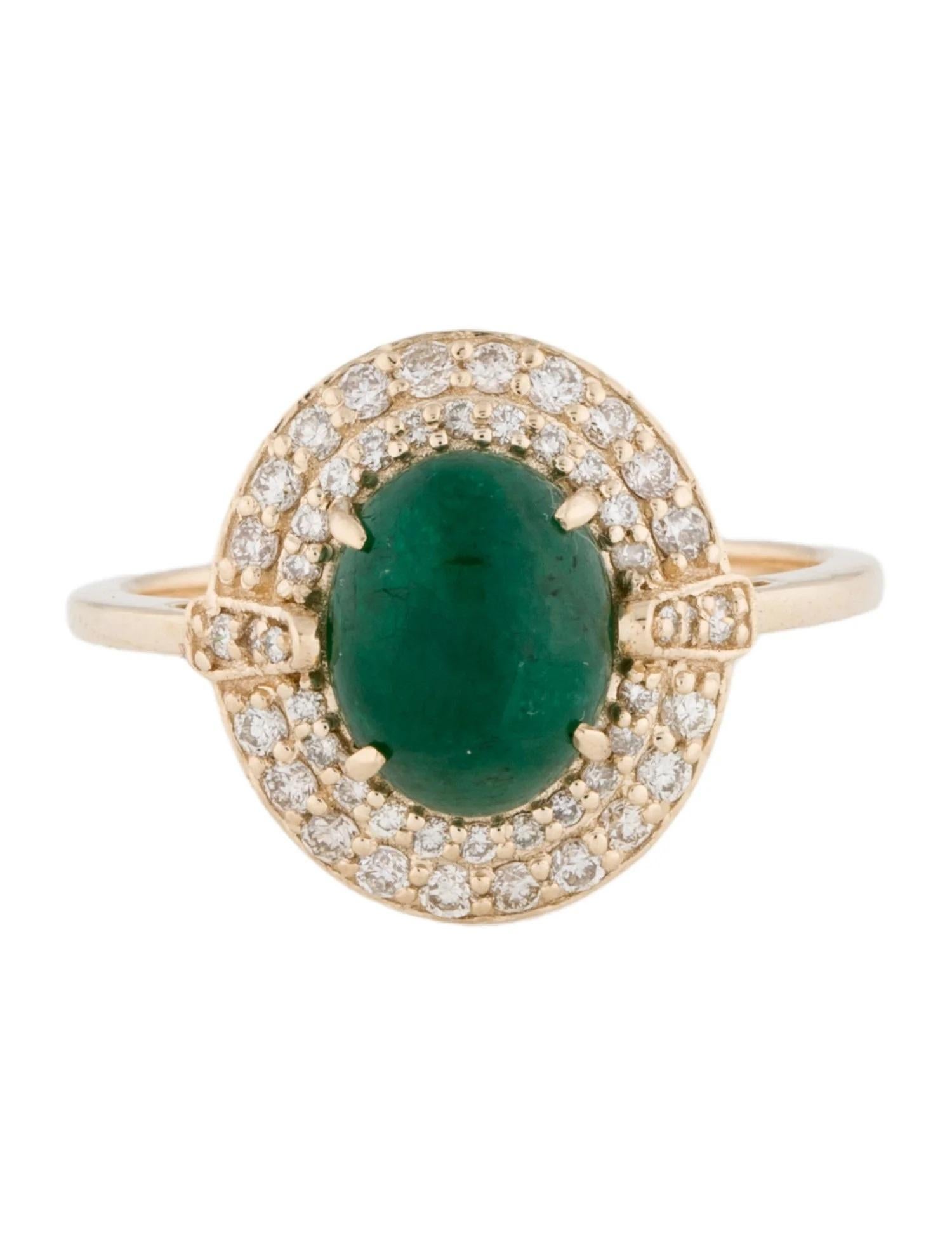 Artist 14K Yellow Gold Oval Cabochon 2.25ct Emerald & Diamond Cocktail Ring, Size 7 For Sale