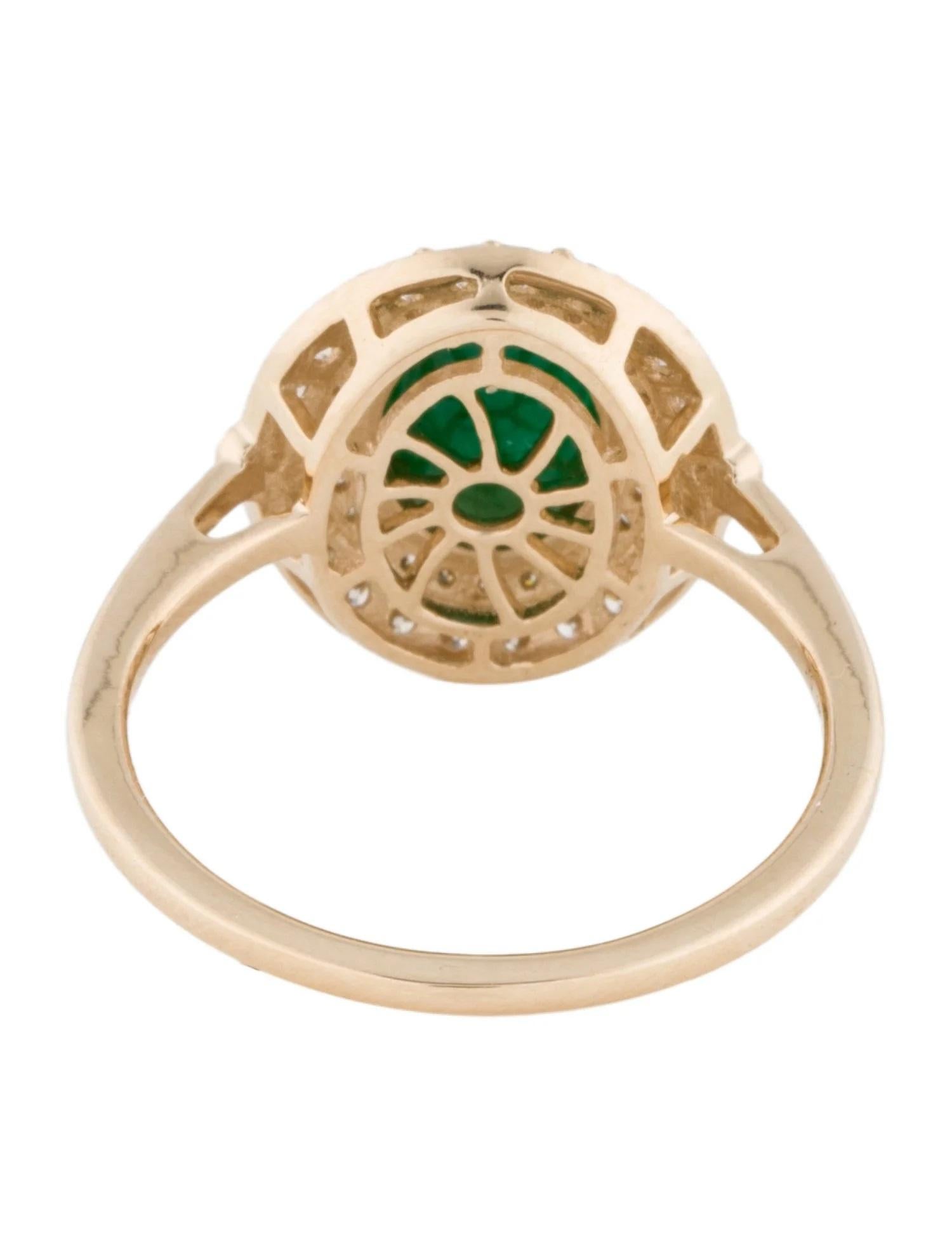 Oval Cut 14K Yellow Gold Oval Cabochon 2.25ct Emerald & Diamond Cocktail Ring, Size 7 For Sale