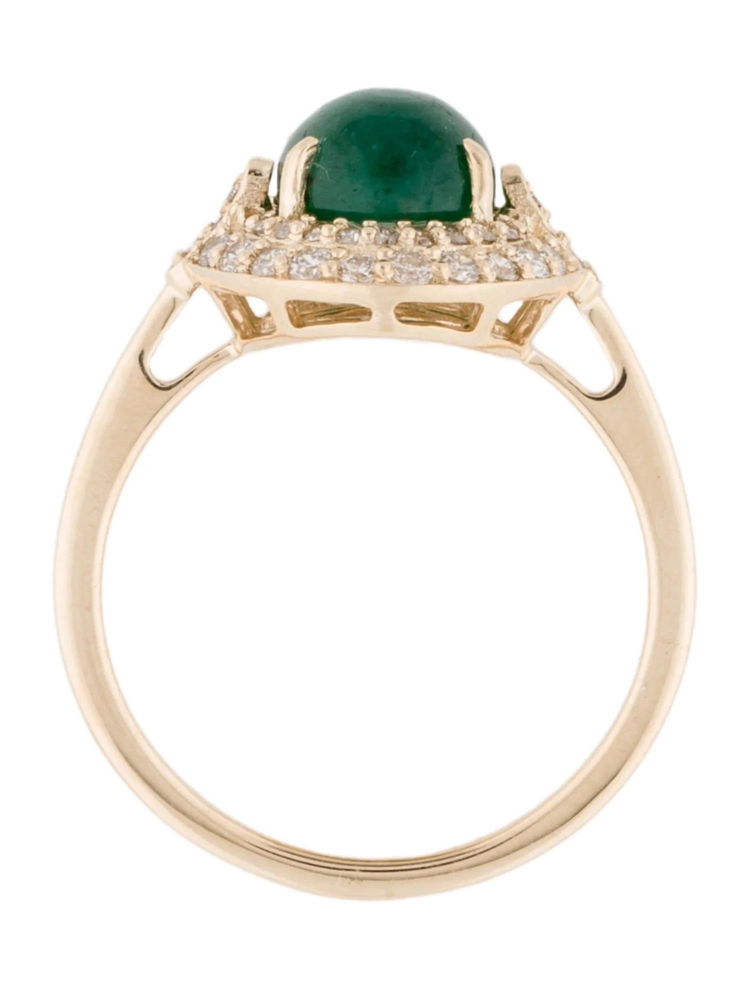 14K Yellow Gold Oval Cabochon 2.25ct Emerald & Diamond Cocktail Ring, Size 7 In New Condition For Sale In Holtsville, NY
