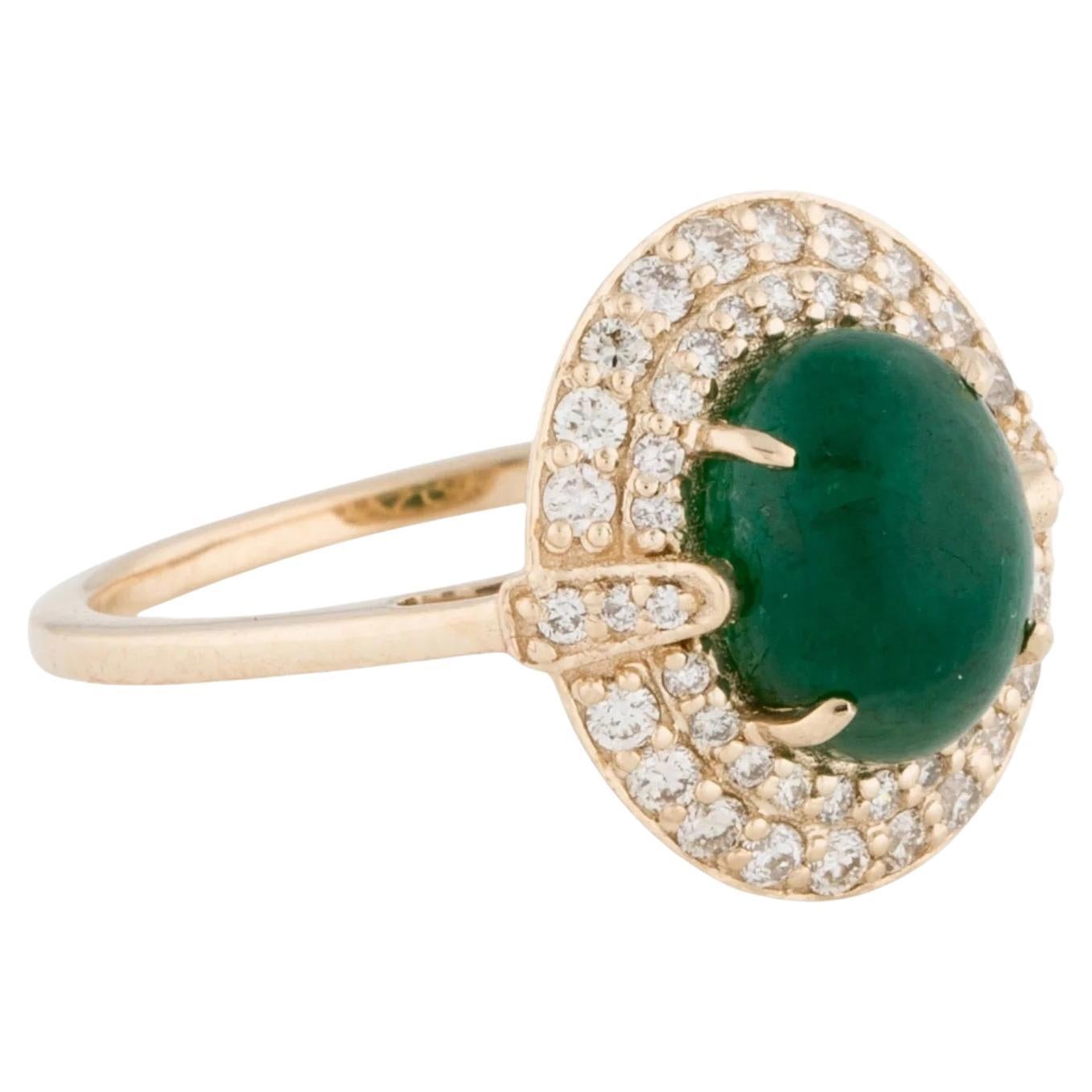Bague cocktail en or jaune 14 carats avec cabochon ovale, émeraude 2,25 carats et diamants, taille 7