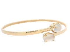 14k Yellow Gold Oval Cabochon Blue Moonstone Flexible Bypass Cuff Bangle