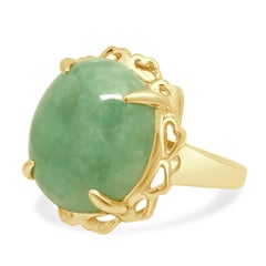 14K Yellow Gold Oval Cabochon Cut Jadeite Solitaire Ring
