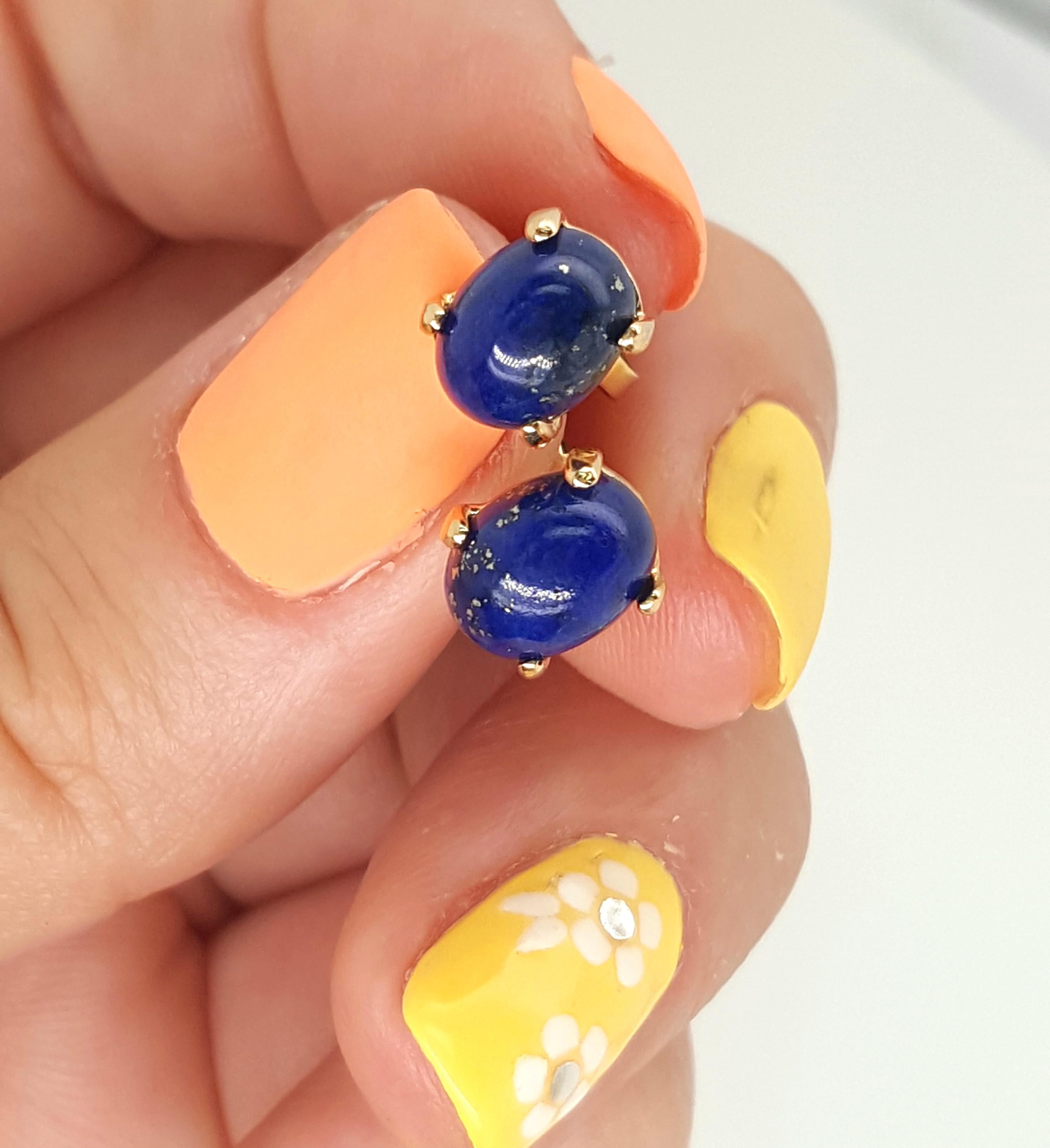 14 Karat Yellow Gold Oval Cabochon Lapis Lazuli Stud Earrings 1