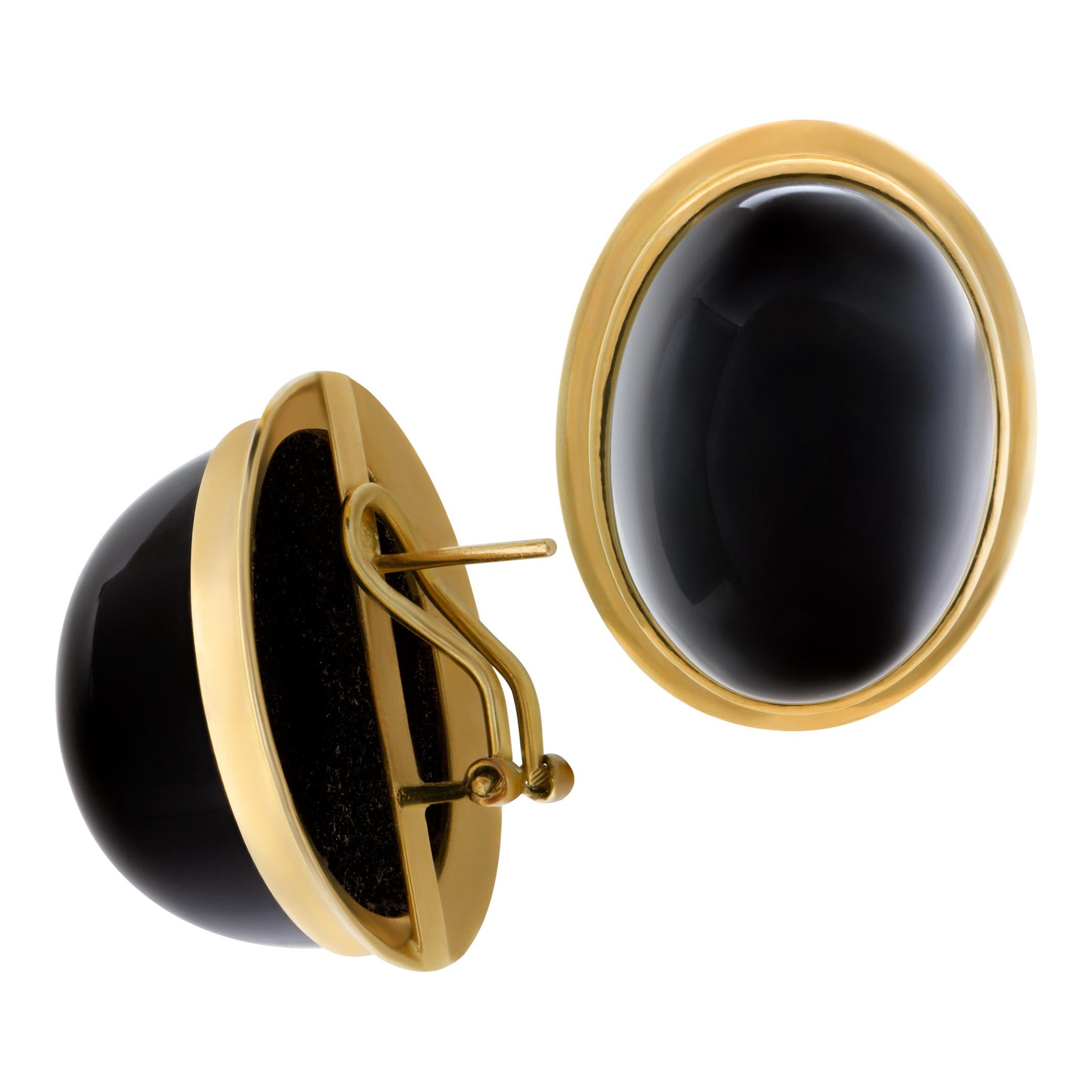 14k yellow gold oval cabochon onyx earrings For Sale 1