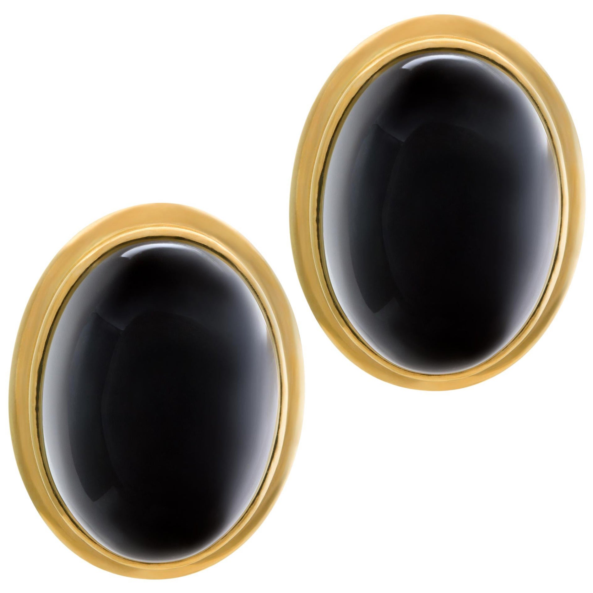 Boucles d'oreilles ovales en or jaune 14 carats et onyx cabochon