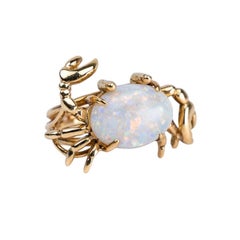 14k Gelbgold Oval Cabochon Opal Krabbe nautischen Motiv Aussage Ring