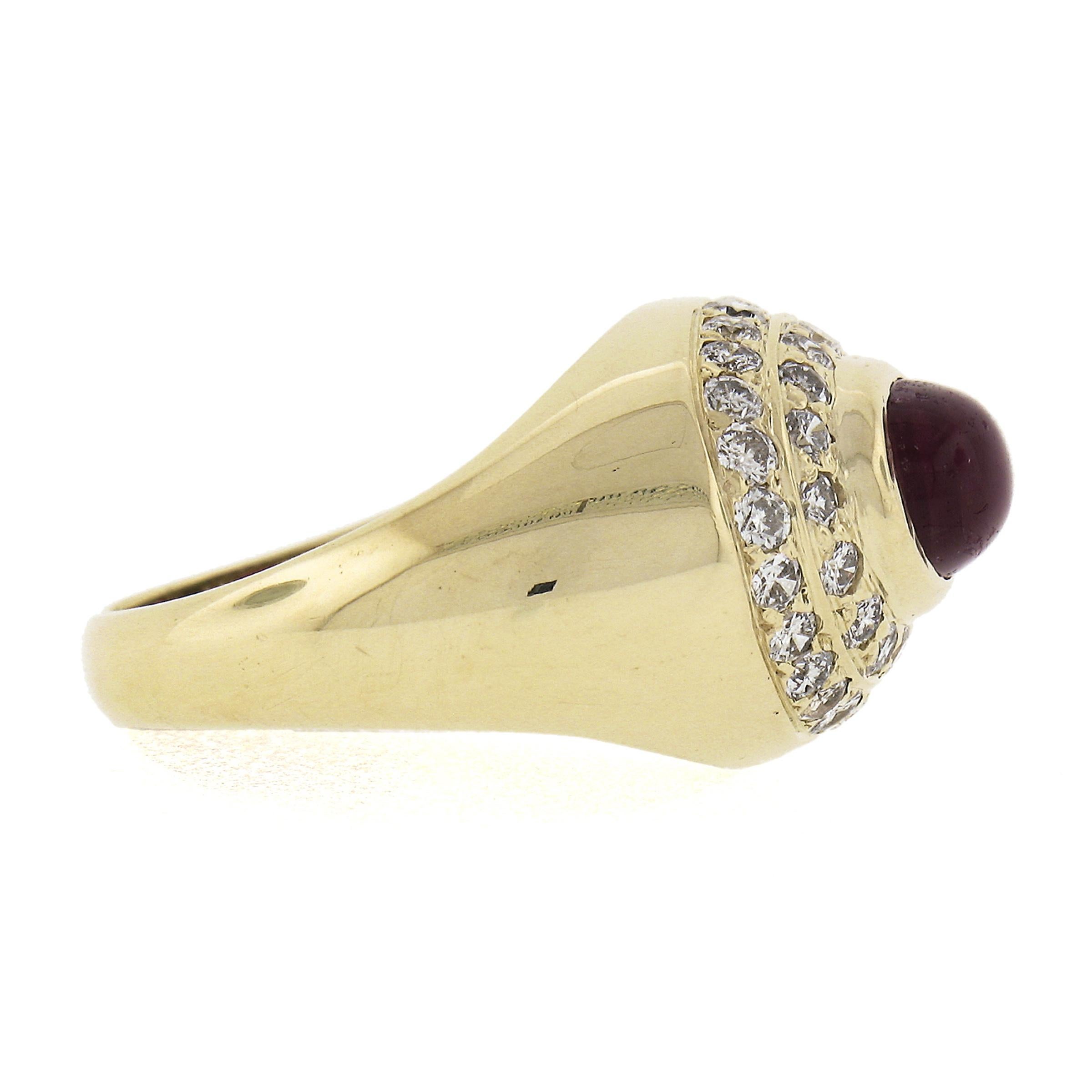Women's 14K Yellow Gold Oval Cabochon Ruby w/ 0.80ctw Diamond Dual Halo Cocktail Ring For Sale