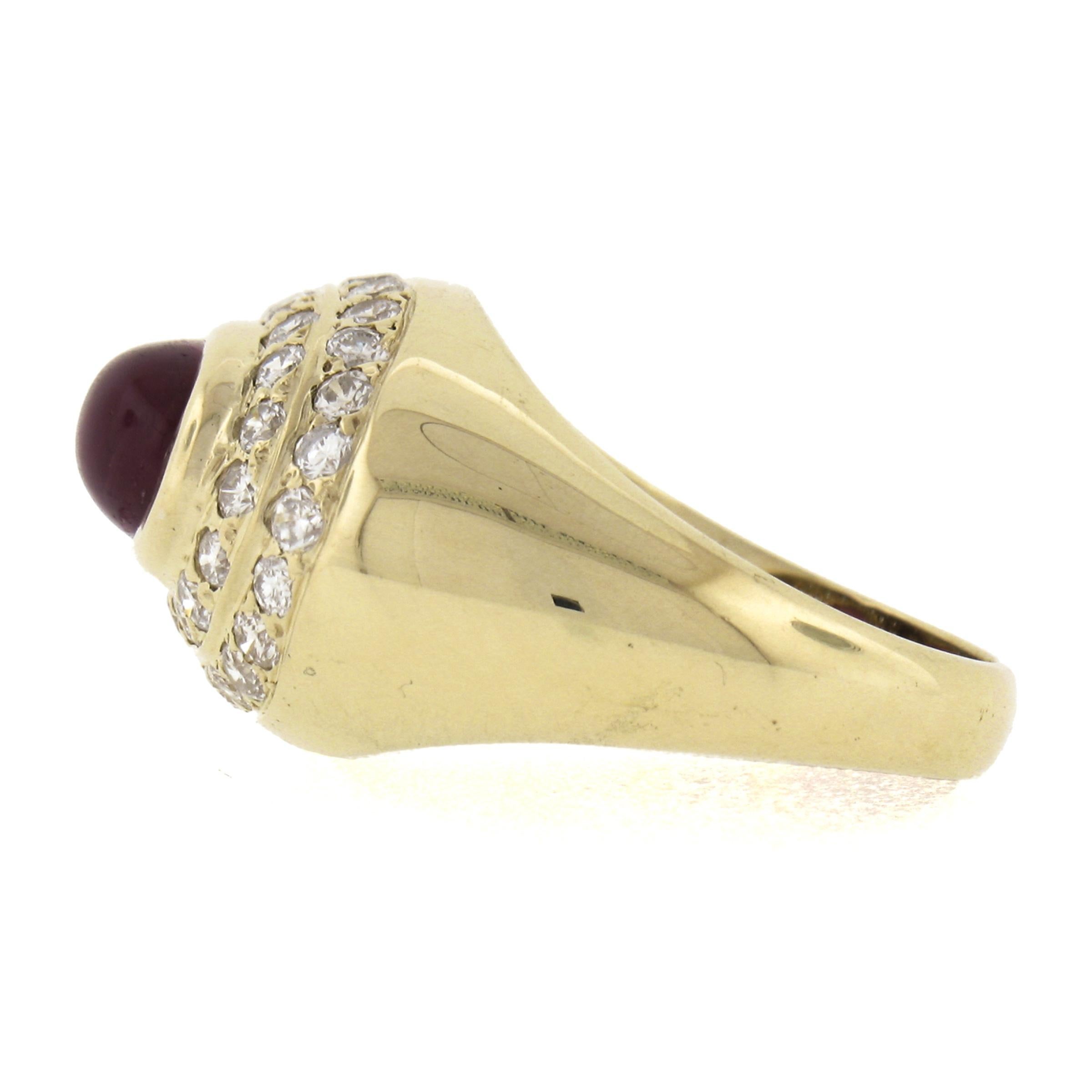 14K Yellow Gold Oval Cabochon Ruby w/ 0.80ctw Diamond Dual Halo Cocktail Ring For Sale 1