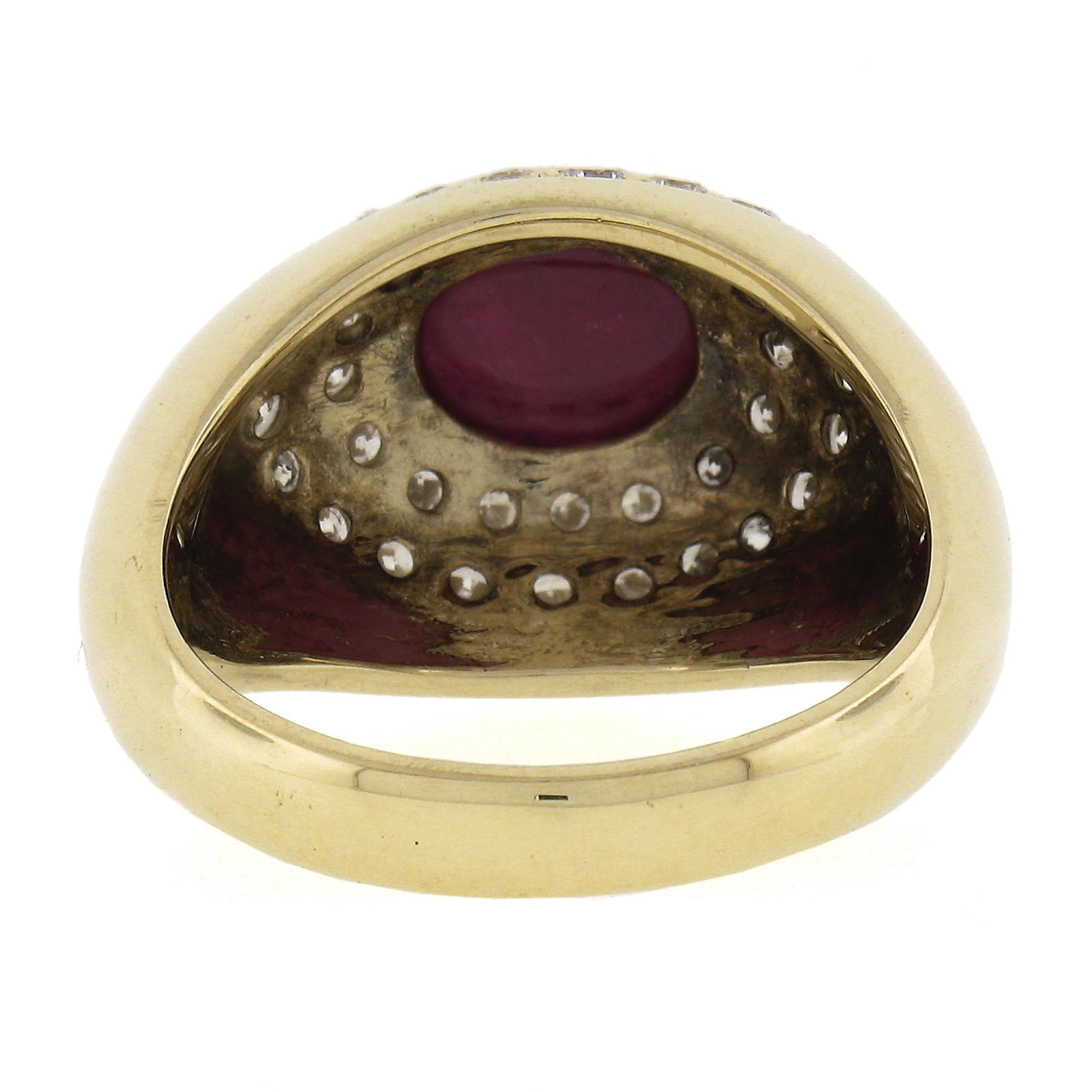 14K Yellow Gold Oval Cabochon Ruby w/ 0.80ctw Diamond Dual Halo Cocktail Ring For Sale 2