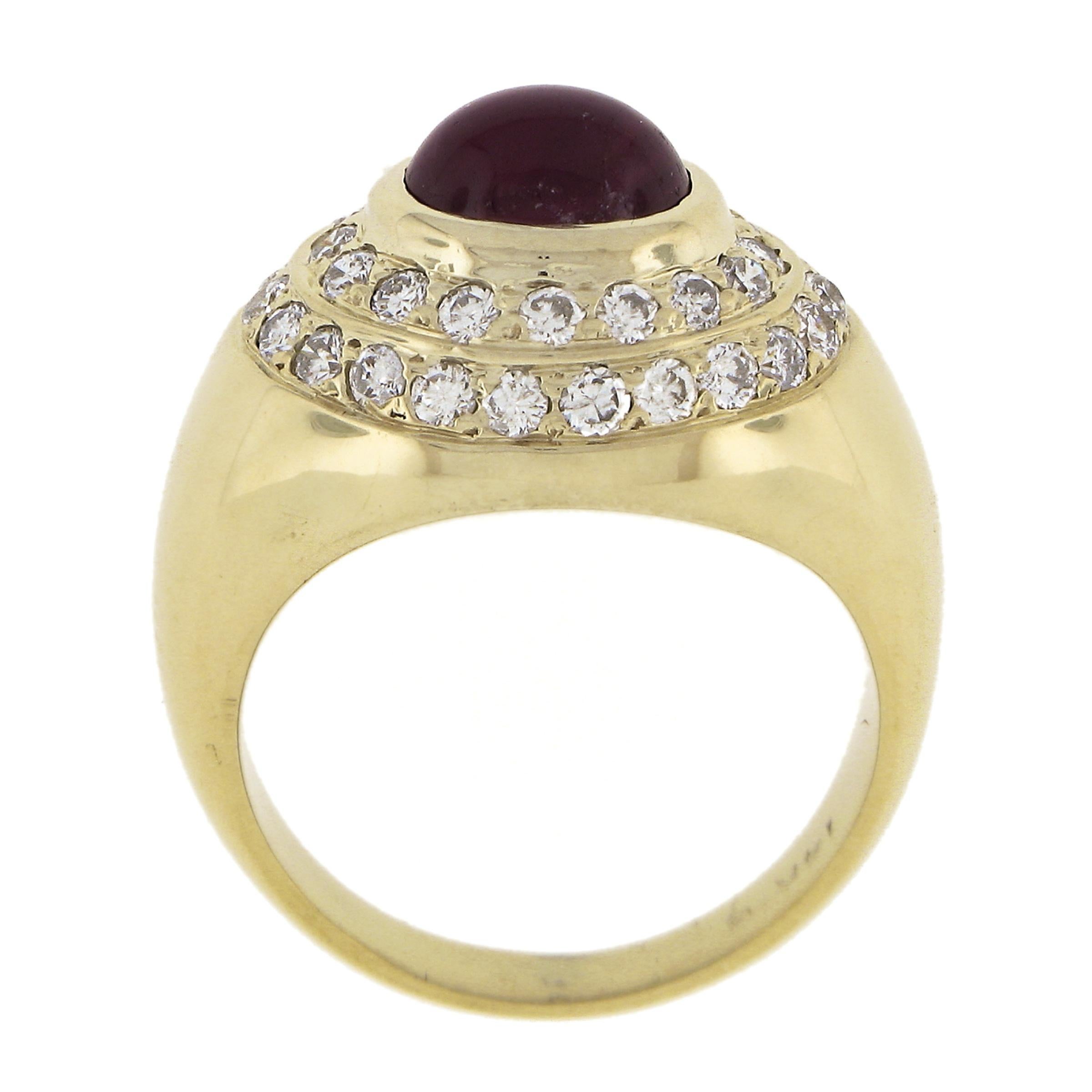 14K Yellow Gold Oval Cabochon Ruby w/ 0.80ctw Diamond Dual Halo Cocktail Ring For Sale 3
