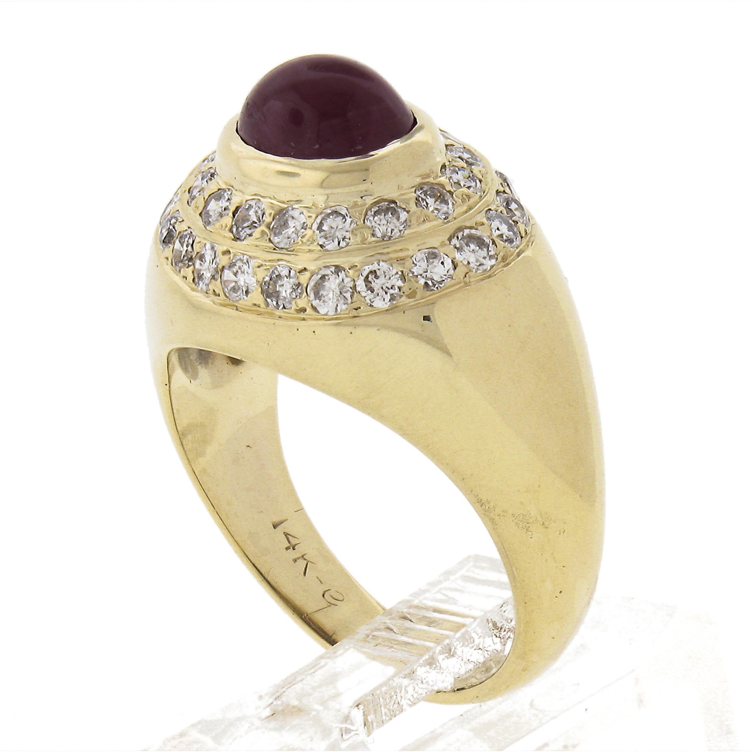 14K Yellow Gold Oval Cabochon Ruby w/ 0.80ctw Diamond Dual Halo Cocktail Ring For Sale 4