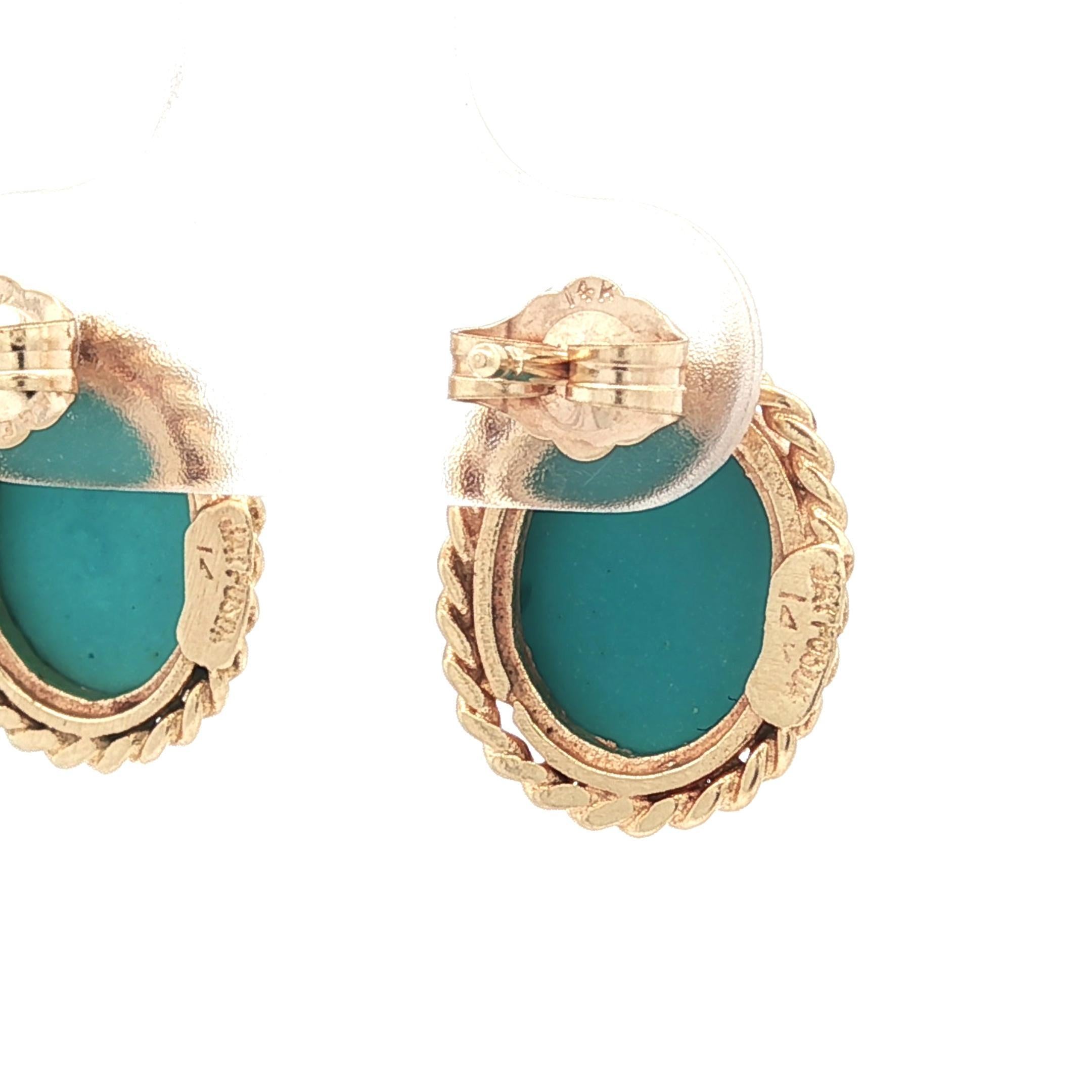Orecchini con montatura a filo ritorto in oro giallo 14k con cabochon ovale di turchese in vendita 3