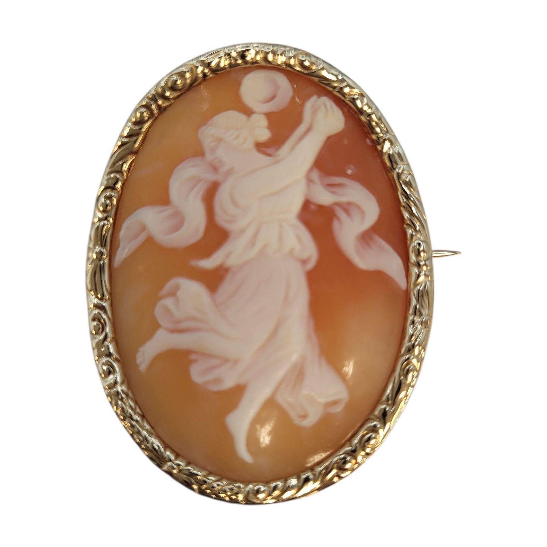 14k Yellow Gold Oval Cameo Brooch #23232 For Sale