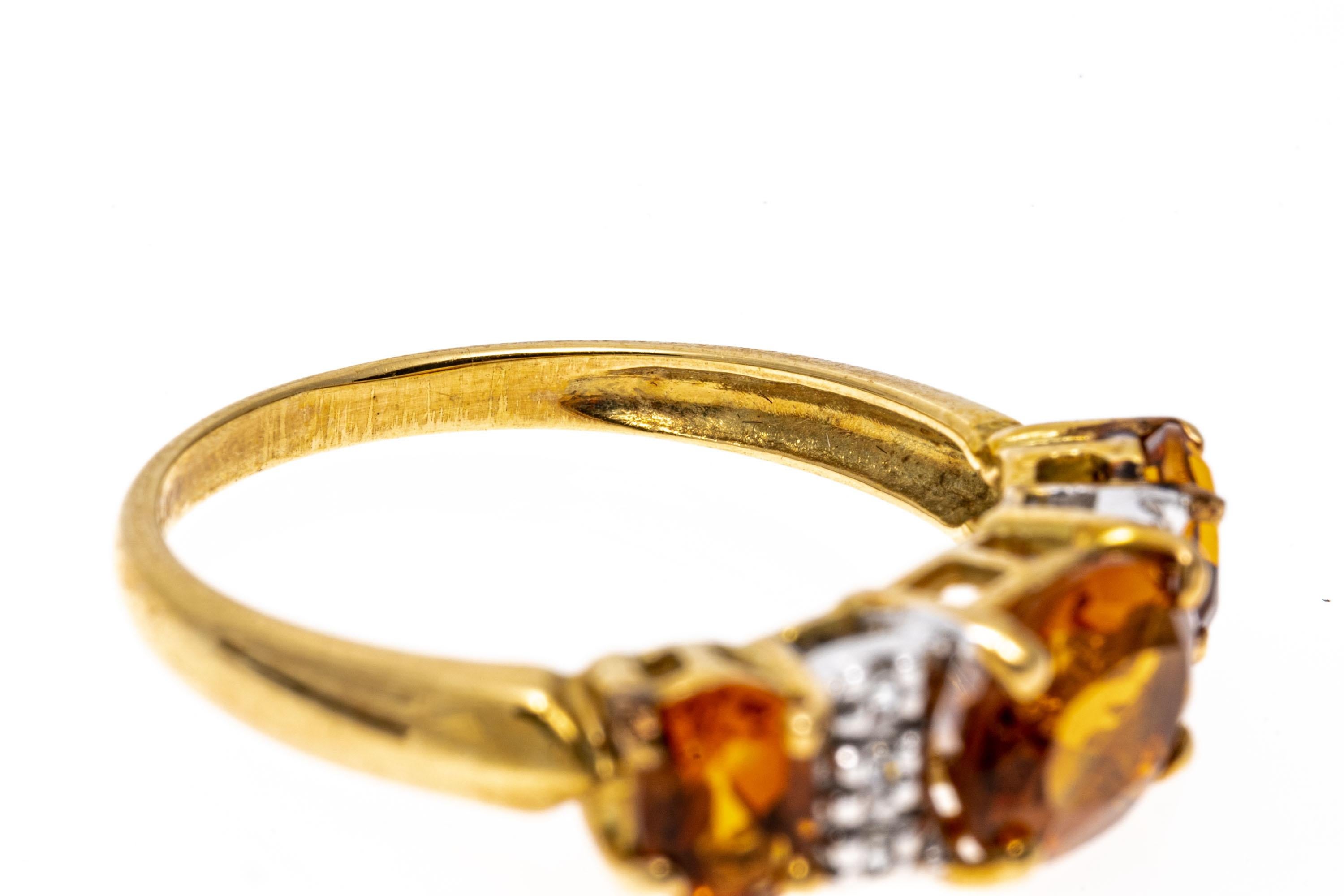 Oval Cut 14k Yellow Gold Oval Citrine and Diamond Band Ring For Sale