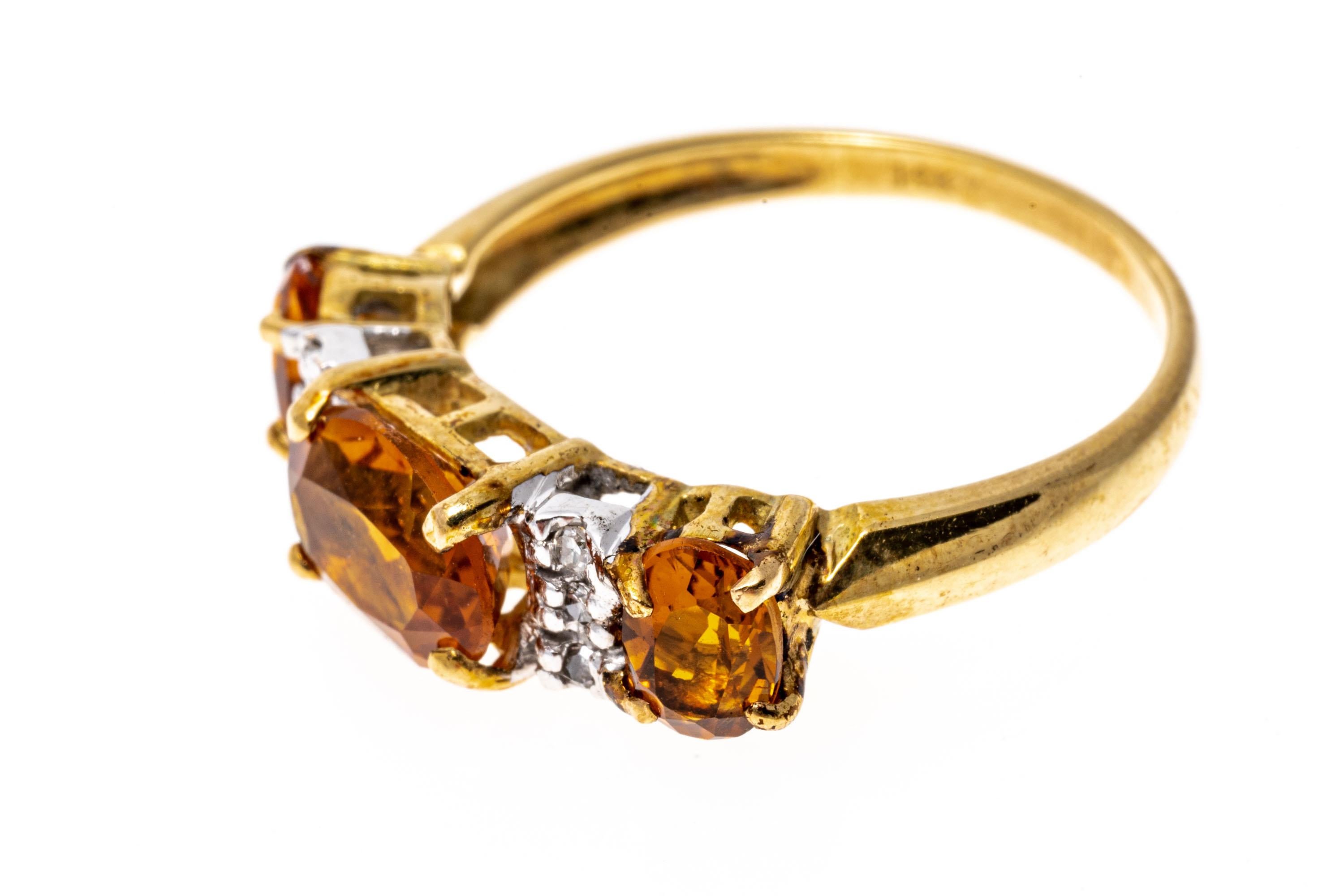 Women's 14k Yellow Gold Oval Citrine and Diamond Band Ring For Sale