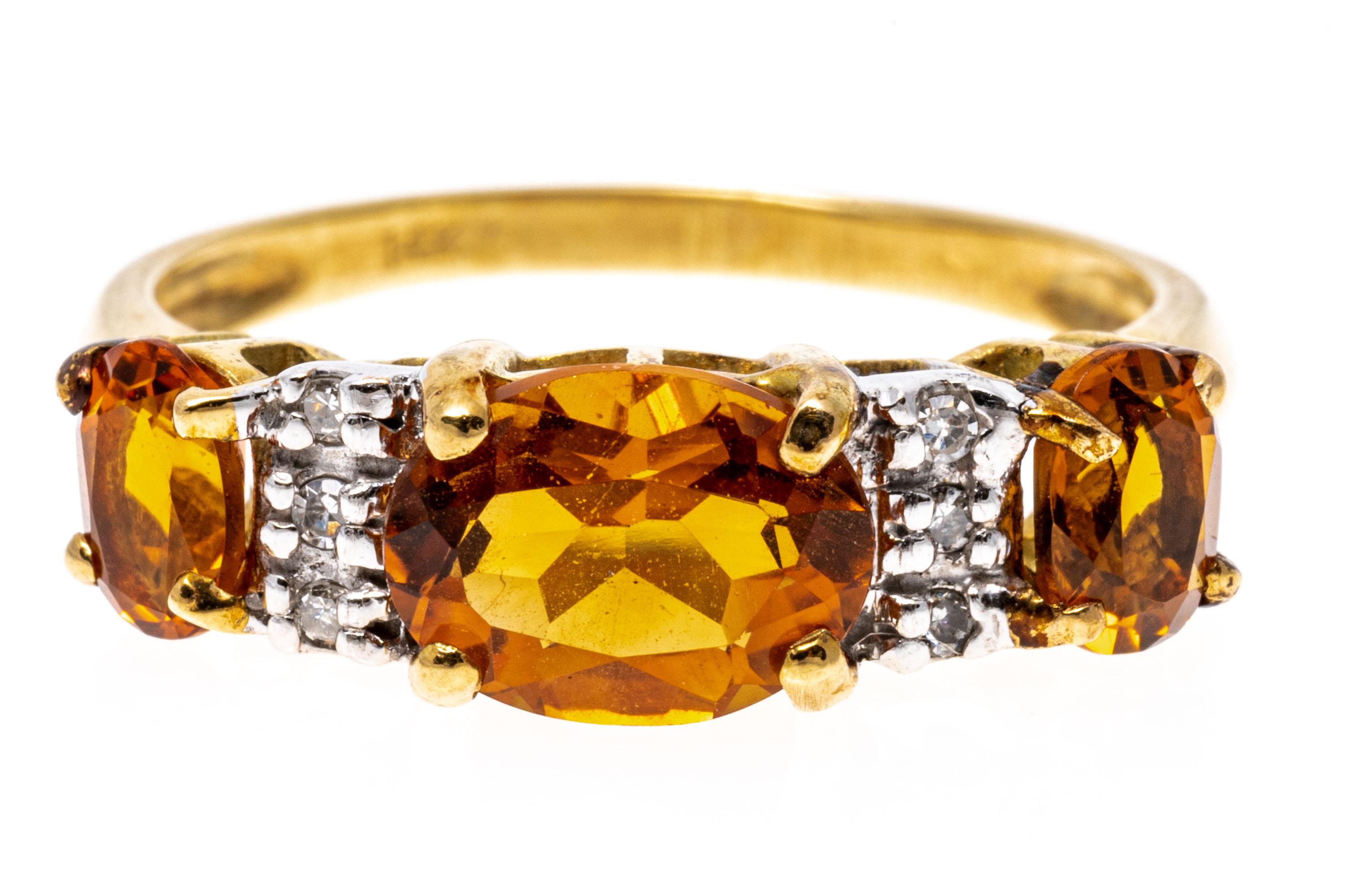 14k Yellow Gold Oval Citrine and Diamond Band Ring For Sale 2