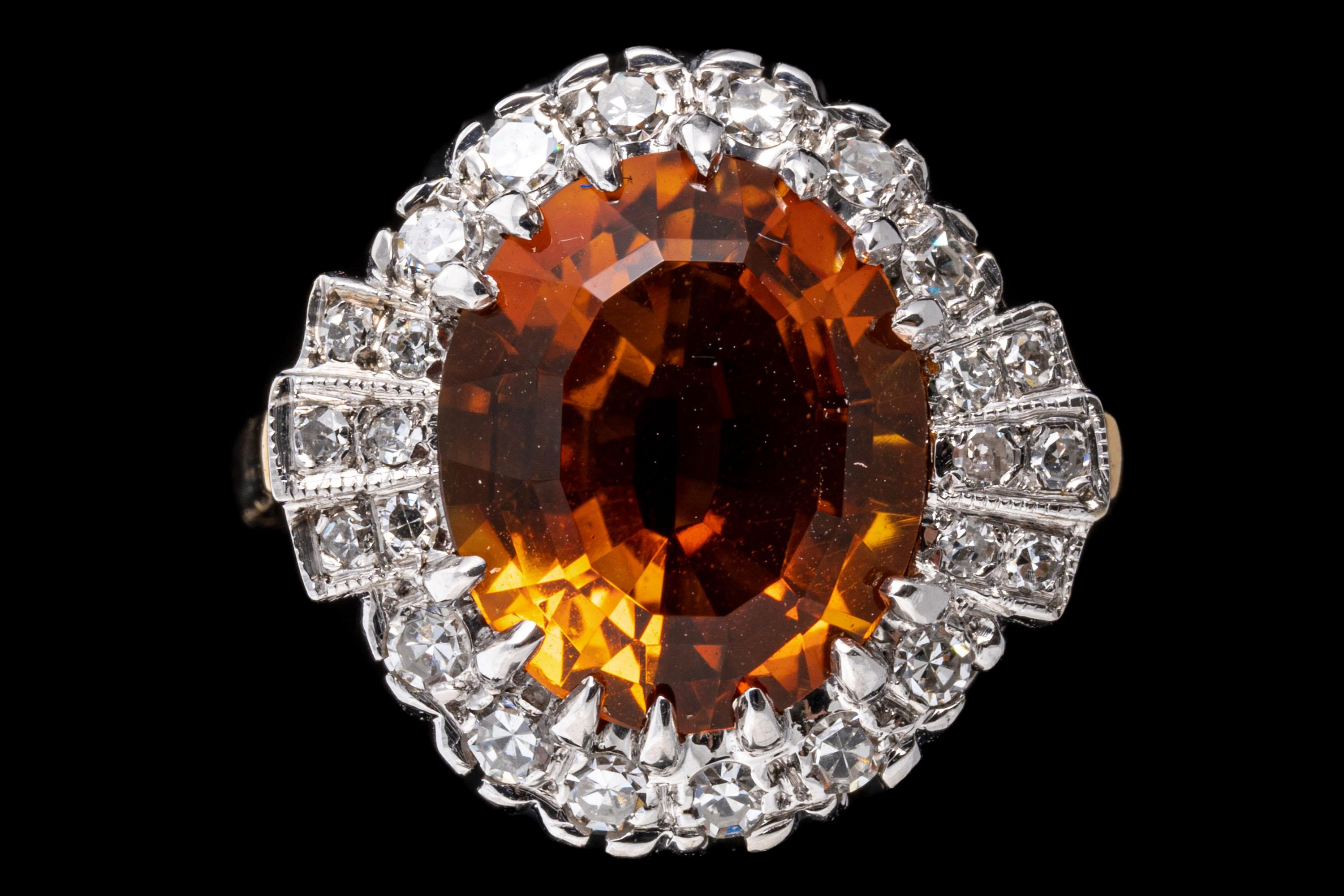 Retro 14k Yellow Gold Oval Citrine 'App. 3.95 CTS' and Diamond Halo Ring For Sale
