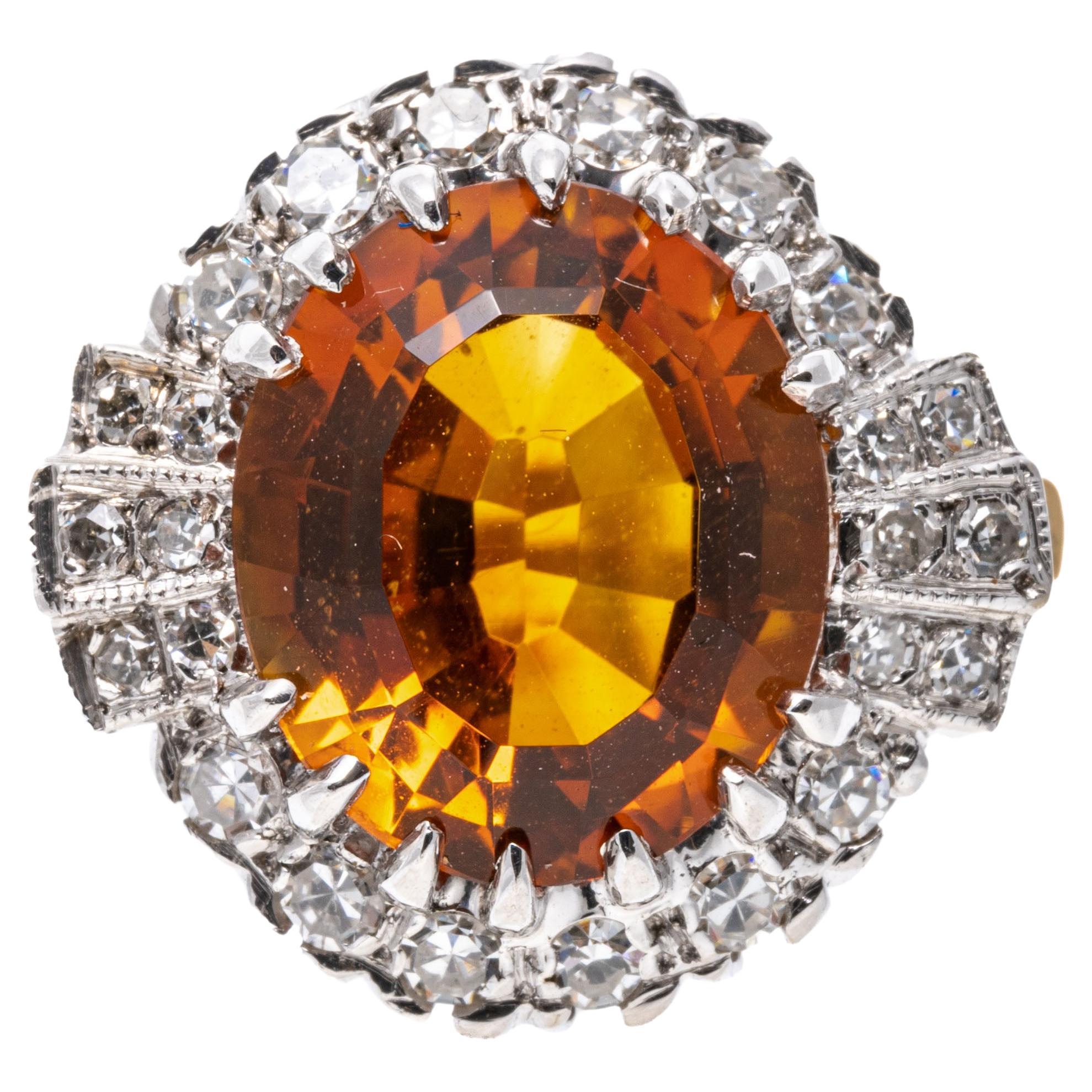14k Yellow Gold Oval Citrine 'App. 3.95 CTS' and Diamond Halo Ring For Sale