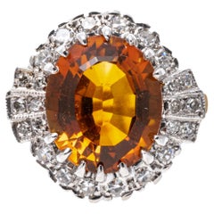 Vintage 14k Yellow Gold Oval Citrine 'App. 3.95 CTS' and Diamond Halo Ring