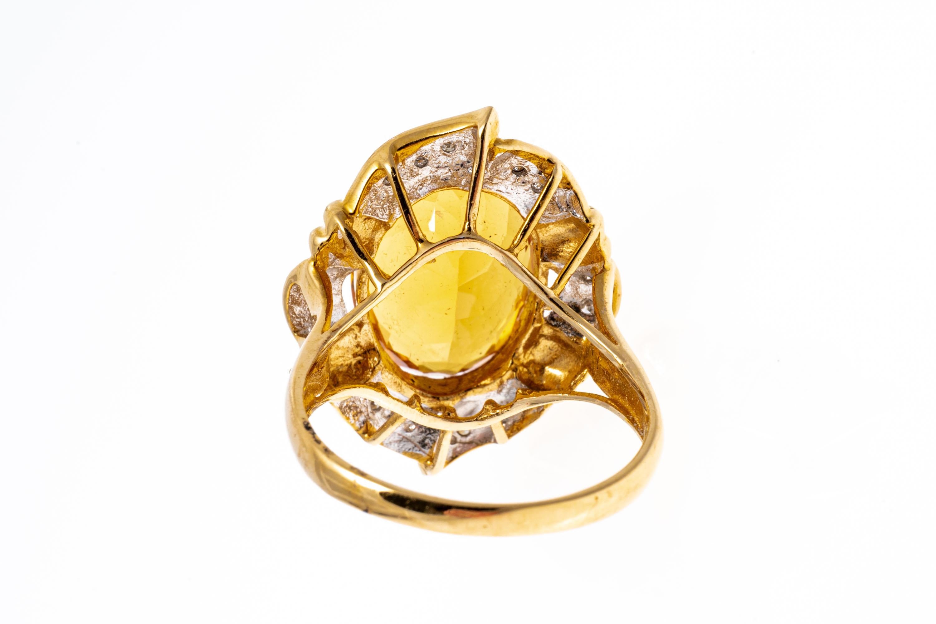 Oval Cut 14k Yellow Gold Oval Citrine 'App. 5.26 CTS' and Diamond Framed Ring For Sale