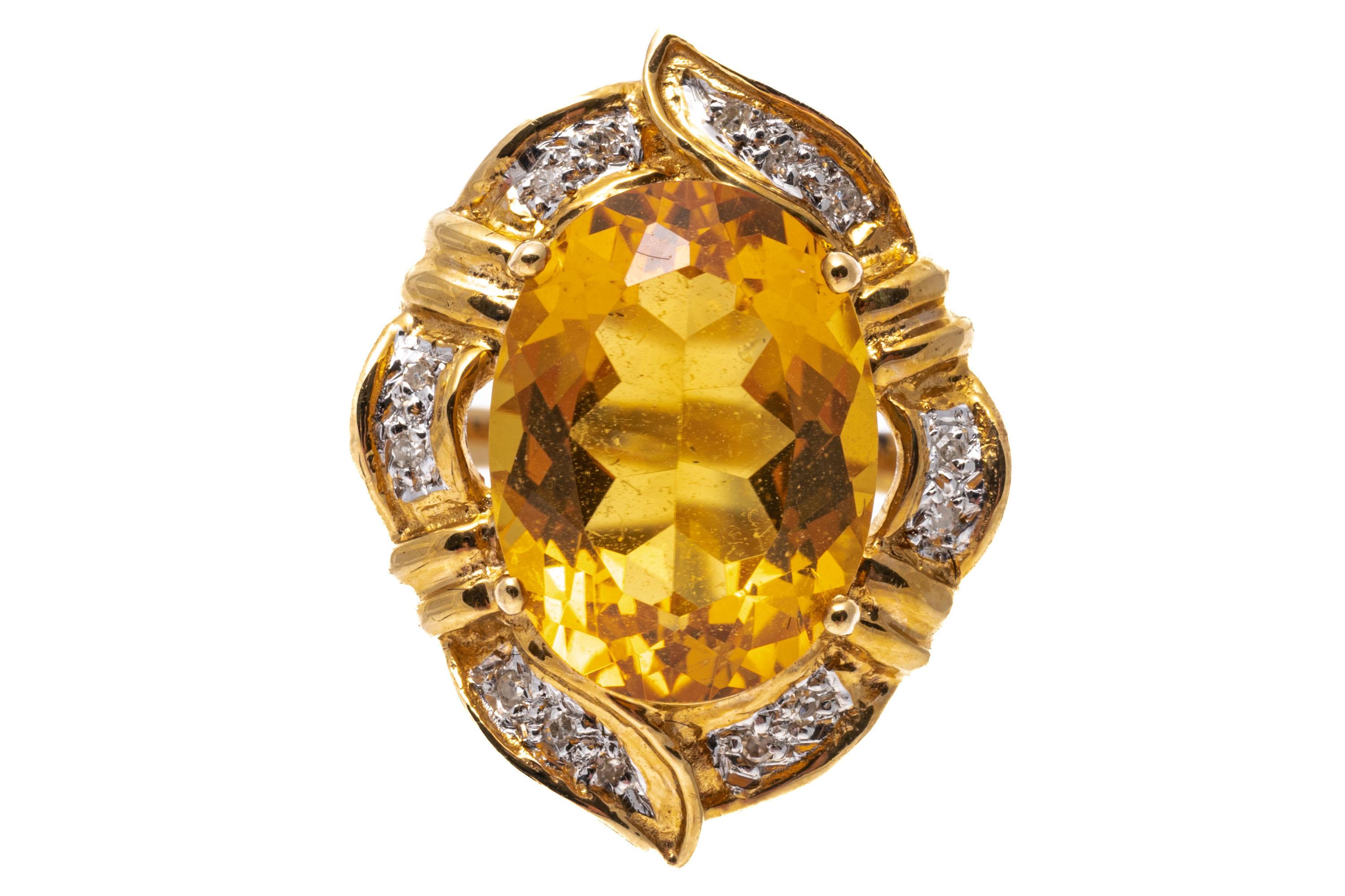 Women's 14k Yellow Gold Oval Citrine 'App. 5.26 CTS' and Diamond Framed Ring For Sale