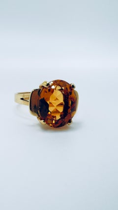 14K Yellow Gold Oval Citrine Ring, 12x10mm Prong Set, Double Basket, Size 6