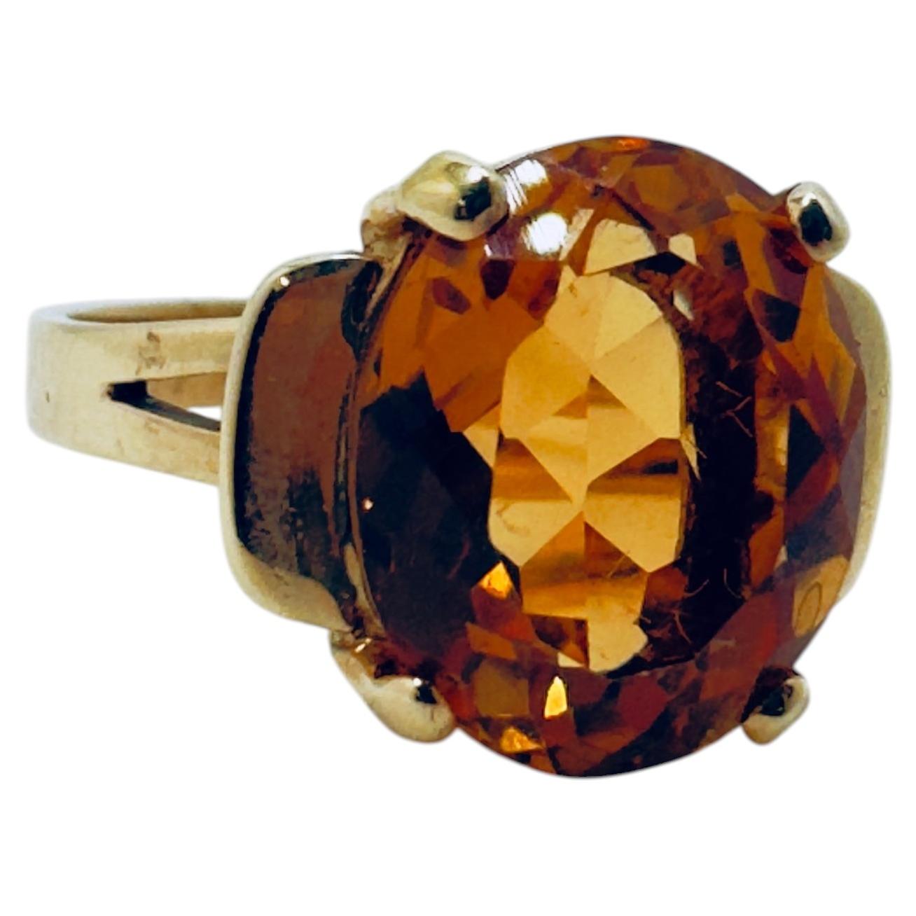 14K Yellow Gold Oval Citrine Ring, 12x10mm Prong Set, Double Basket, Size 6 For Sale
