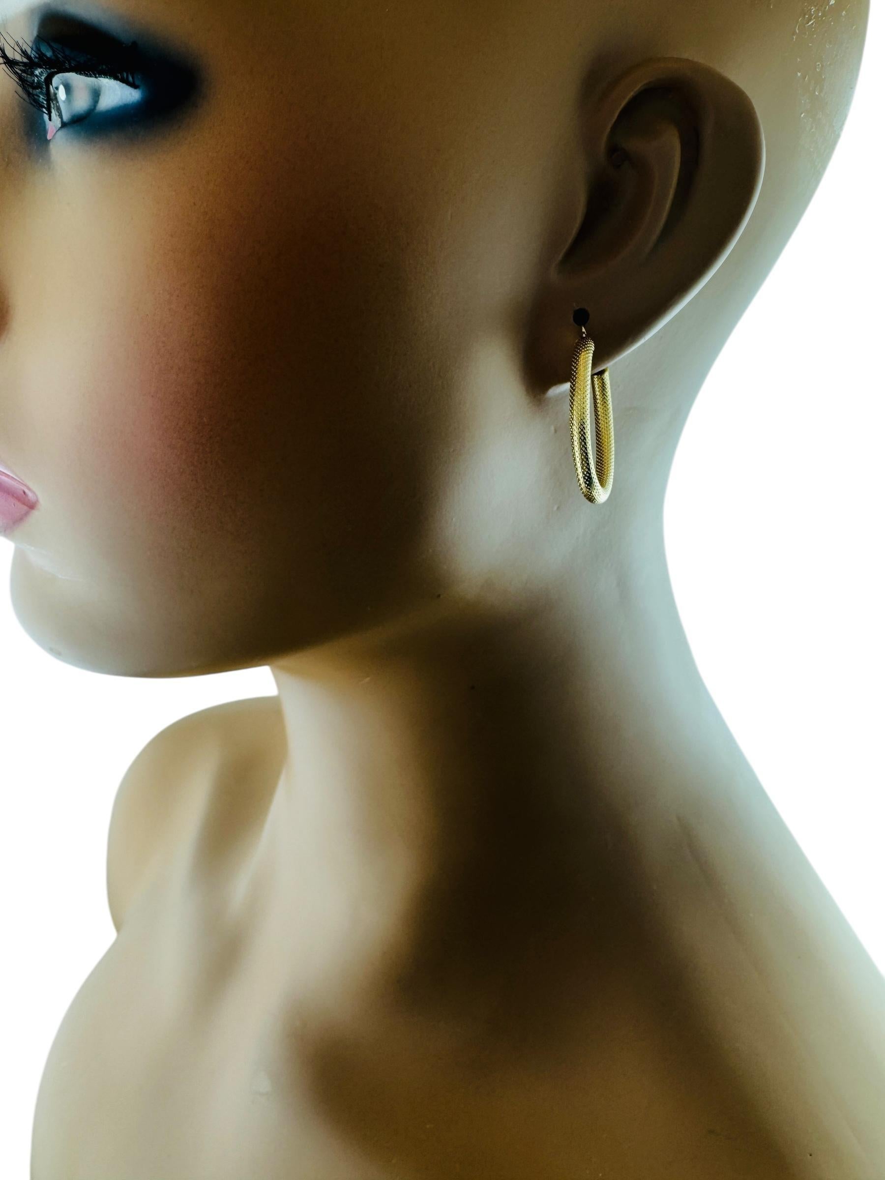 14K Yellow Gold Oval Coil Design Hoop Earrings #20688 For Sale 7