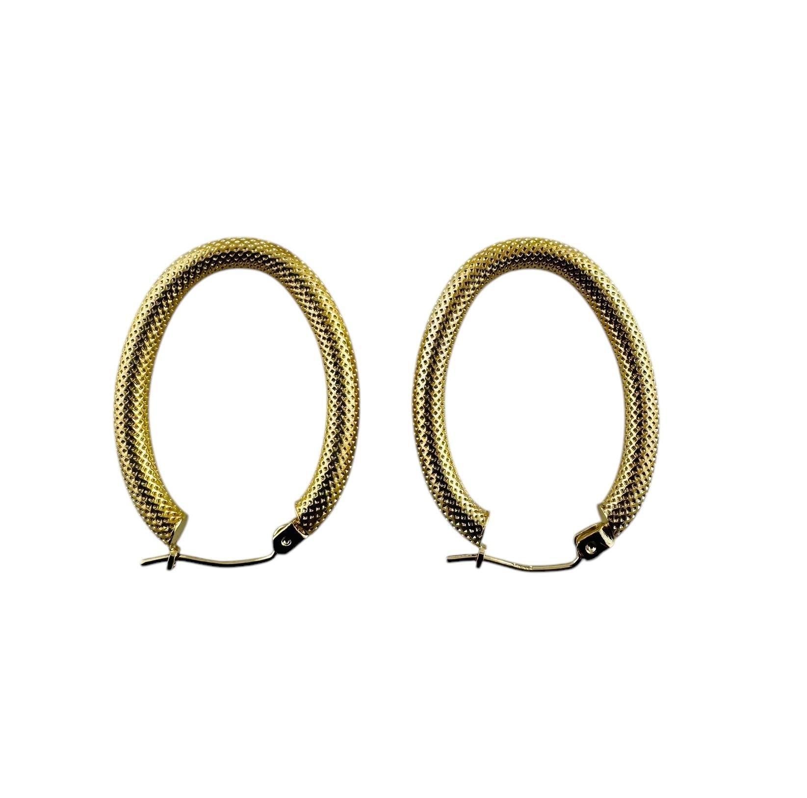 14K Yellow Gold Oval Coil Design Hoop Earrings #20688 For Sale 1