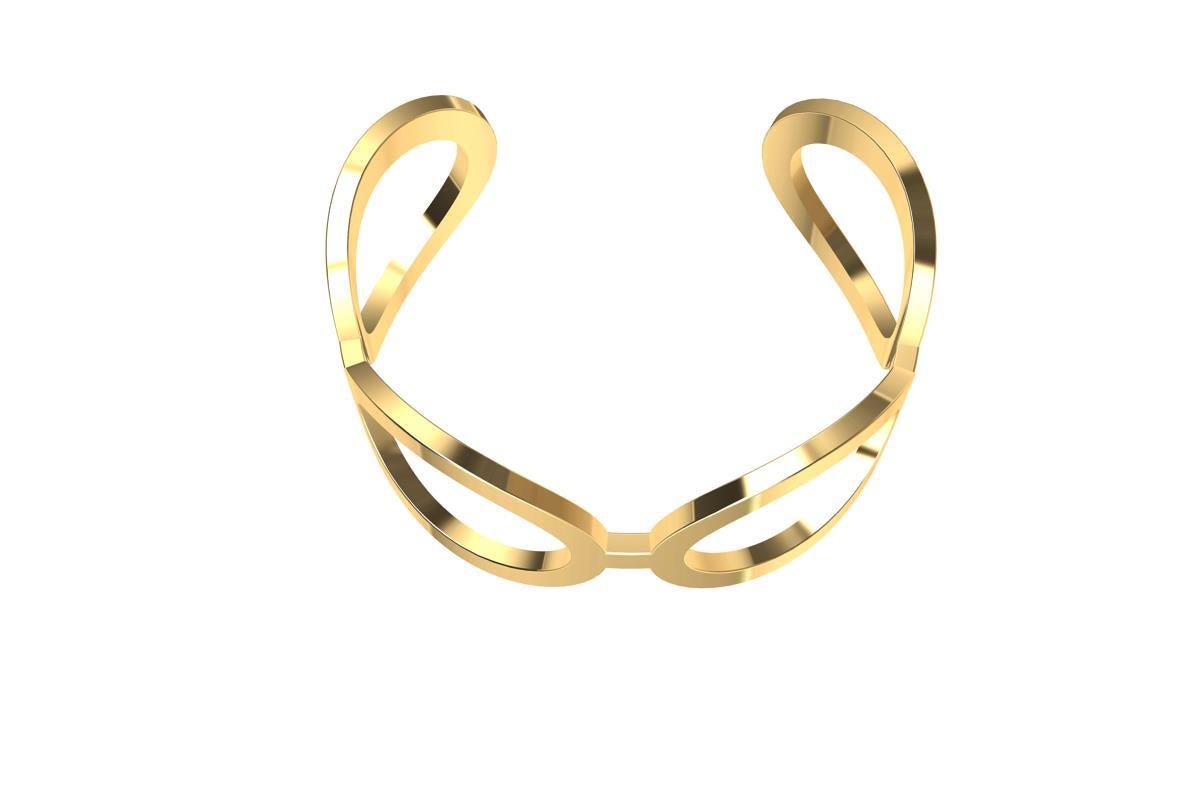14 Karat Yellow Gold Oval Cuff Bracelet For Sale 4