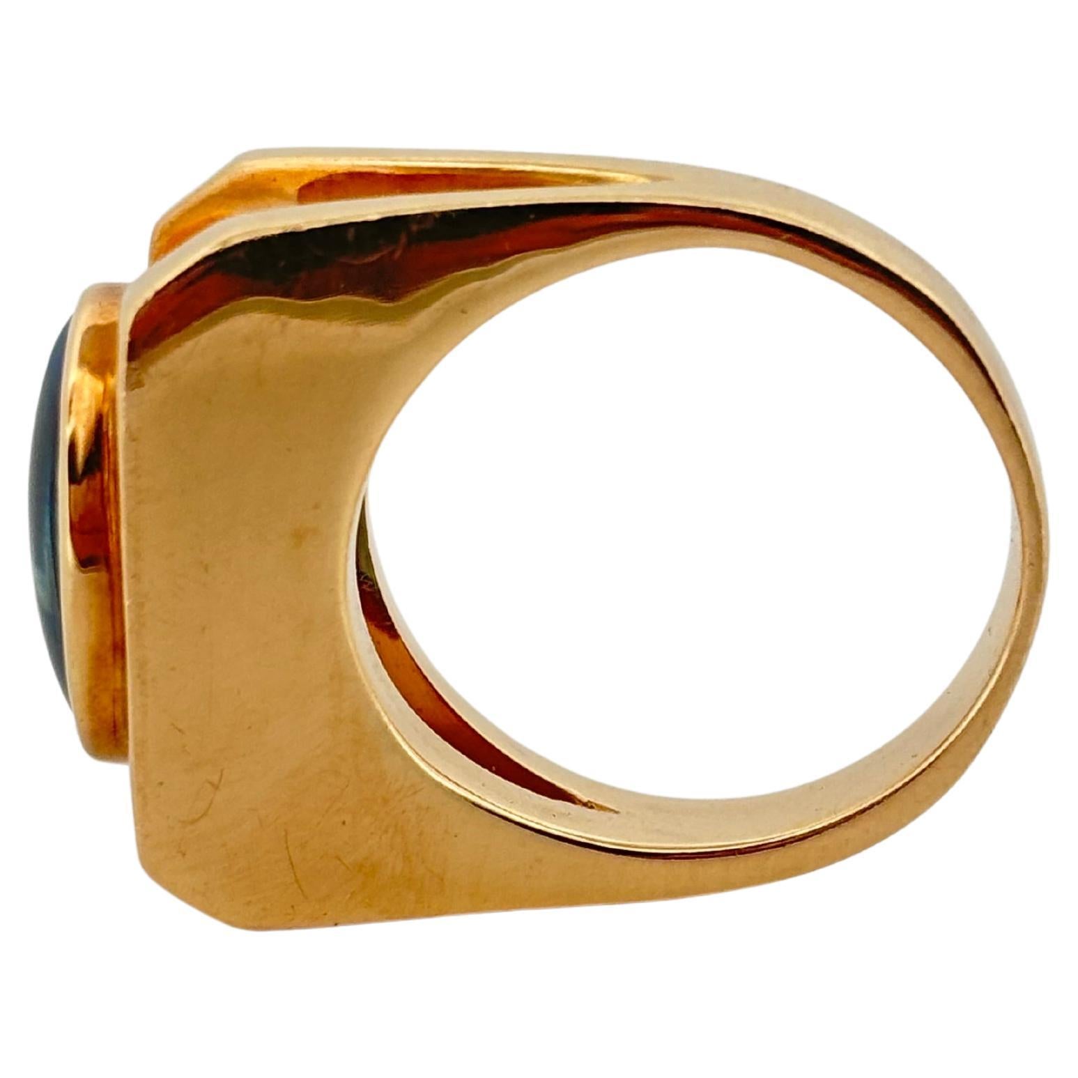14K Yellow Gold Oval Cut 4.50ctw Swiss Blue Topaz Ring For Sale 1
