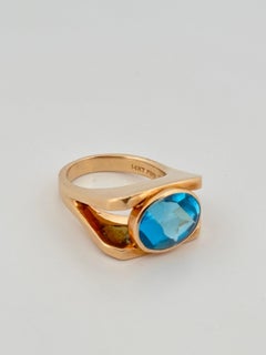 Bague en or jaune 14K avec topaze bleue suisse ovale de 4,50 carats