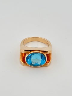 14K Yellow Gold Oval Cut 4.50ctw Swiss Blue Topaz Ring