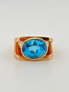 14K Yellow Gold Oval Cut 4.50ctw Swiss Blue Topaz Ring