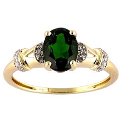 14K Gelbgold Oval Cut Chrom Diopsid und Diamant gerippt Ring