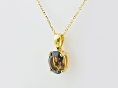 14K Yellow Gold Oval Cut Smoky Quartz Pendant Necklace