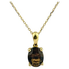 14K Yellow Gold Oval Cut Smoky Quartz Pendant Necklace