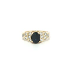 14k Yellow Gold Oval Deep Royal Blue Sapphire Bezel Diamond Step Sides Ring
