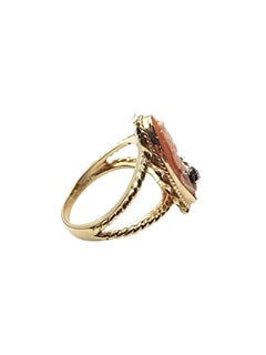 Bague camée ovale en or jaune 14 carats sertie de diamants, taille 7,75 #25761